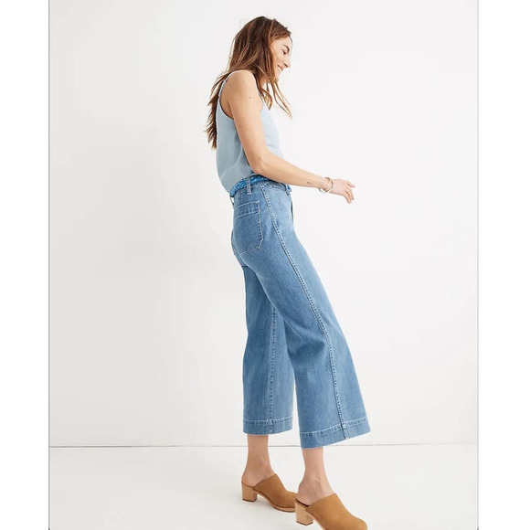 Madewell Denim - Madewell Emmett Wide-Leg Crop Jeans Langston Wash Size 26 Stretch 70's